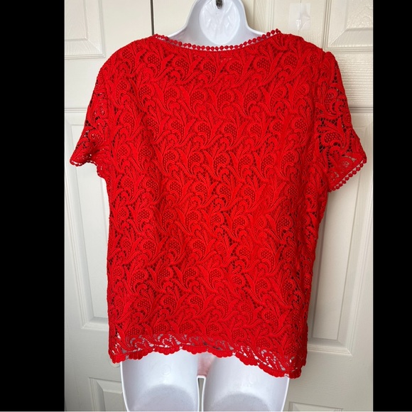 TALBOTS Red Lace Crochet Eyelet Blouse Top Shirt Short Sleeve Scoop Neck Plus - Picture 7 of 12